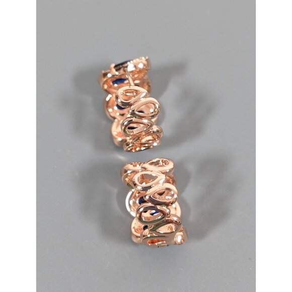 Bomb Party Faux Sapphire CZ Rose Gold Tone Hoop Huggie Earrings Pierced - Picture 5 of 10